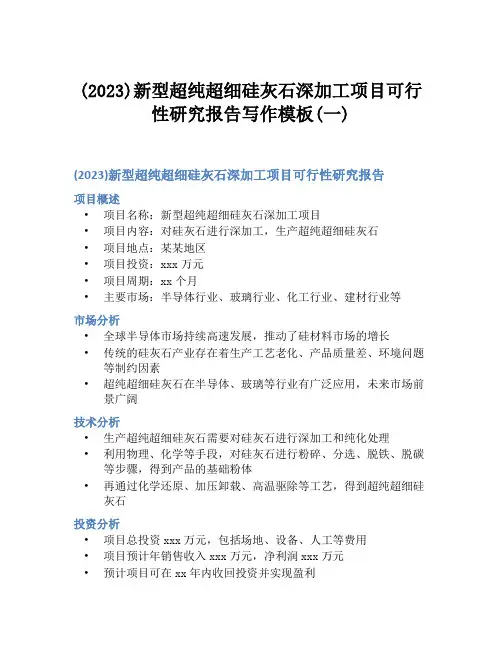 (2023)新型超纯超细硅灰石深加工项目可行性研究报告写作模板(一)