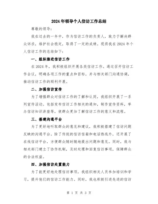2024年领导个人信访工作总结
