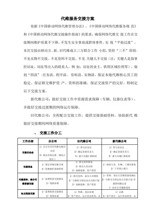 代维过渡期服务交接方案