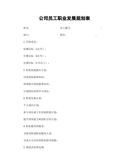 公司员工职业发展规划表