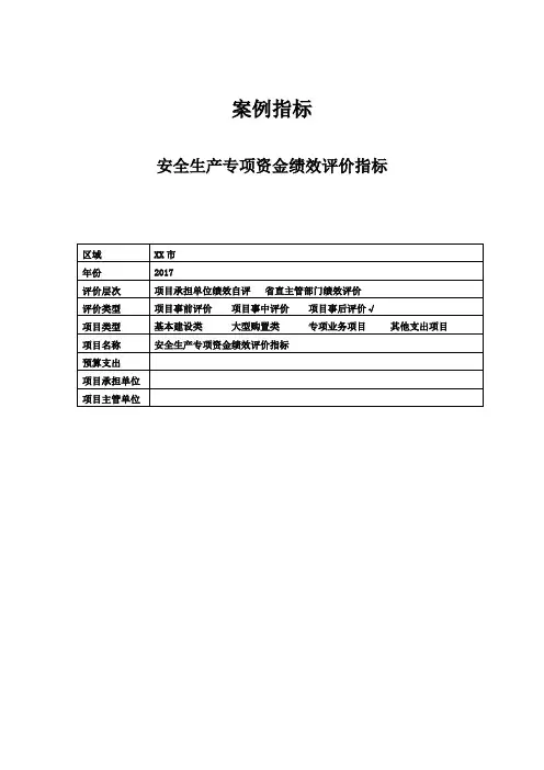 安全生产专项资金绩效评价指标