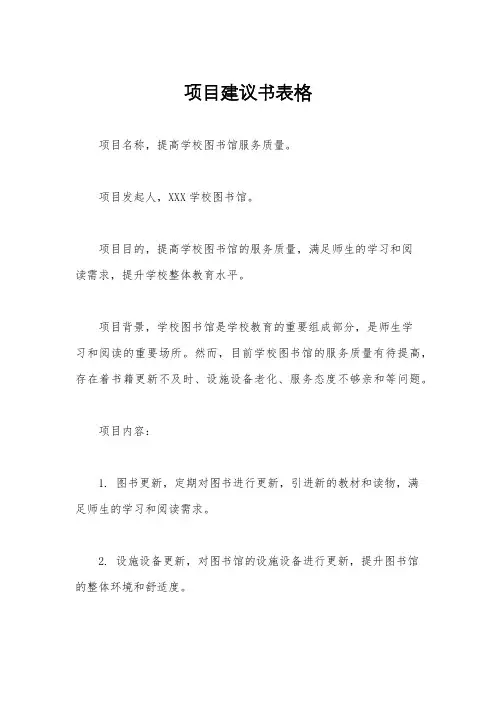 项目建议书表格