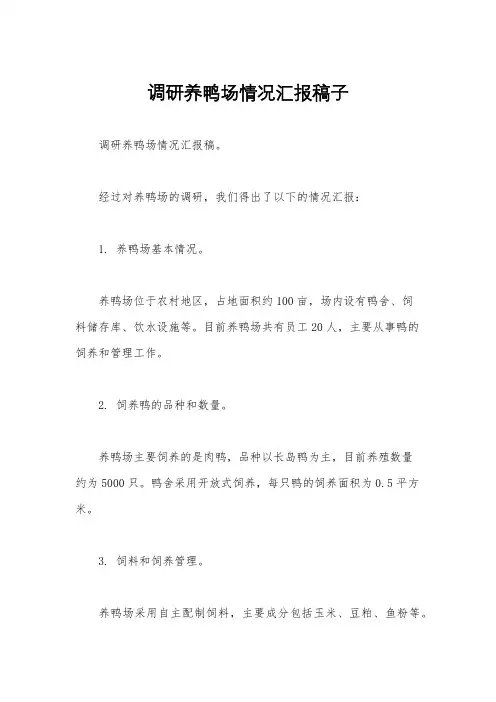 调研养鸭场情况汇报稿子