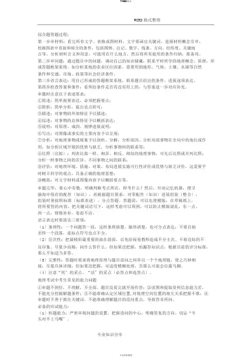 高考地理最全答题模板