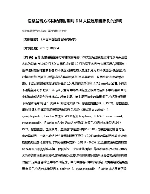 通络益肾方不同给药时期对DN大鼠足细胞损伤的影响