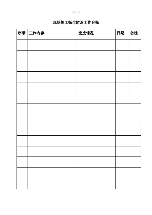 现场施工扬尘防治工作台账及表格