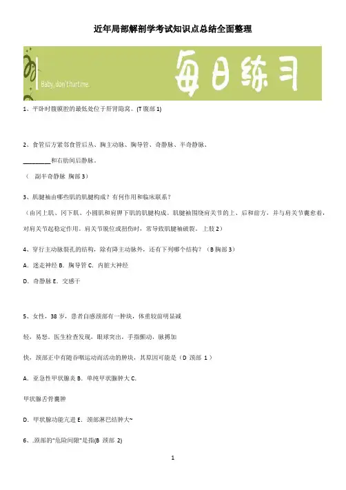 近年局部解剖学考试知识点总结全面整理