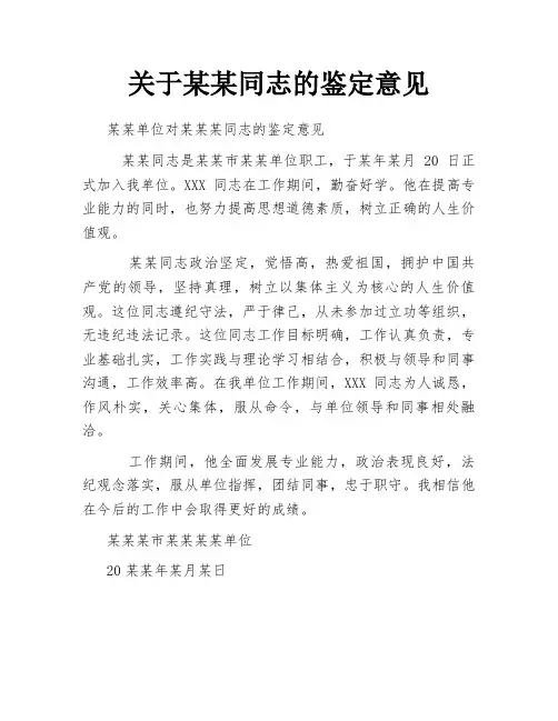 关于某某同志的鉴定意见