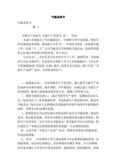 节能承诺书（范本）