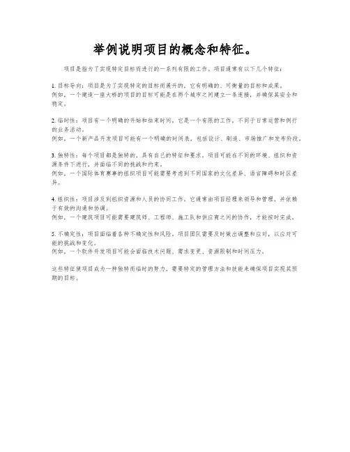 举例说明项目的概念和特征。