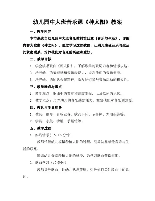 幼儿园中大班音乐课《种太阳》教案