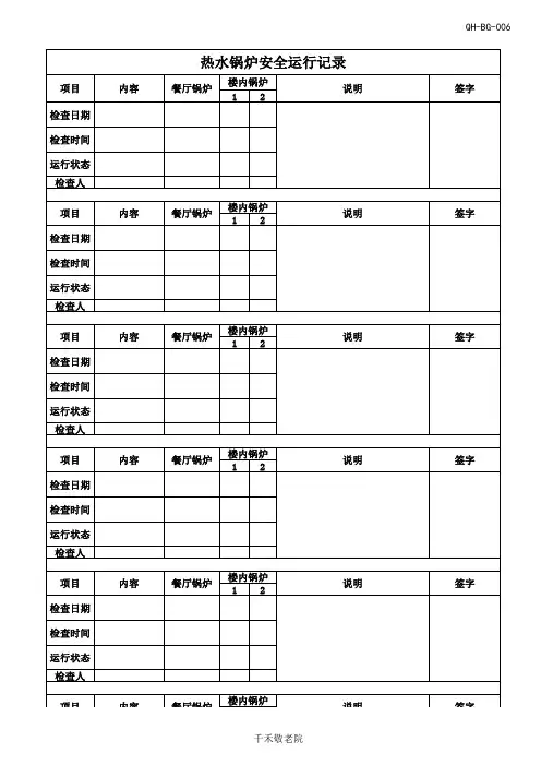 热水锅炉安全运行记录表