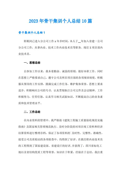 2023年骨干集训个人总结10篇