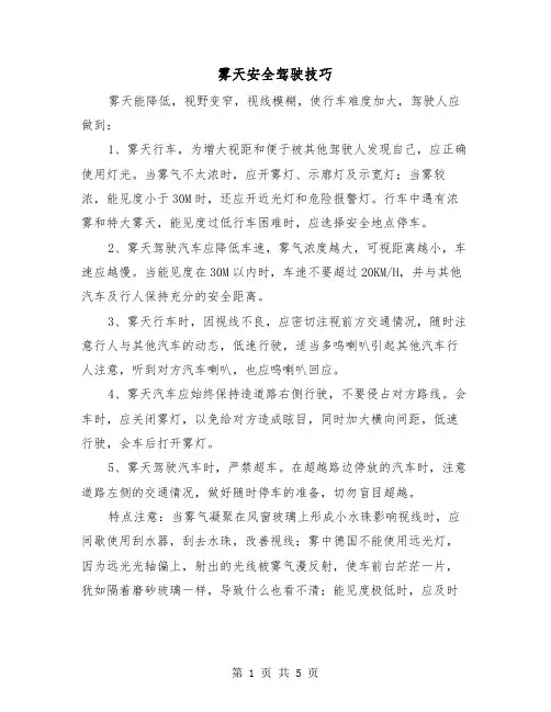 雾天安全驾驶技巧(三篇)