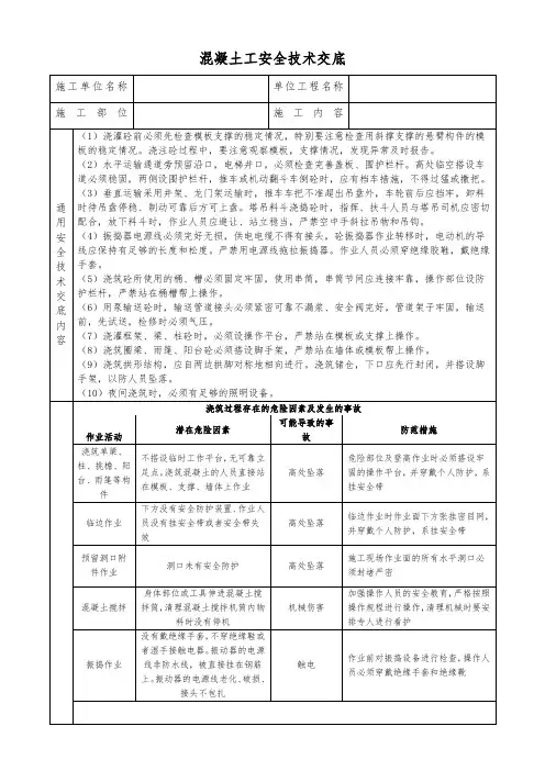 混凝土工安全技术交底