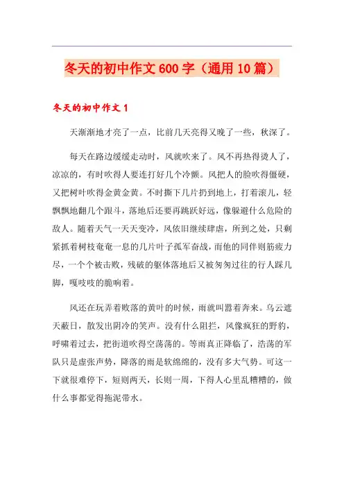 冬天的初中作文600字(通用10篇)