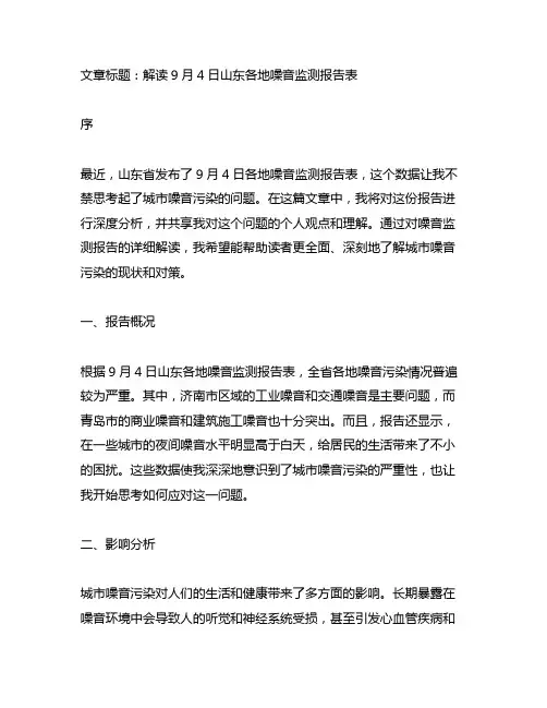 9月4日山东各地噪音监测报告表