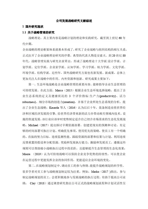 公司发展战略研究文献综述