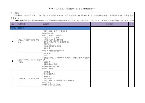 VDA6.4 生产设备工装夹模具行业 过程审核检查表清单 P1~P7