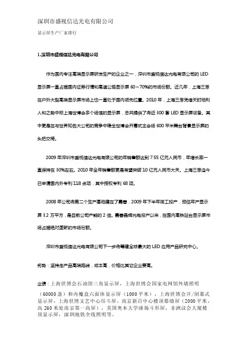 【2017年整理】显示屏生产厂家排行