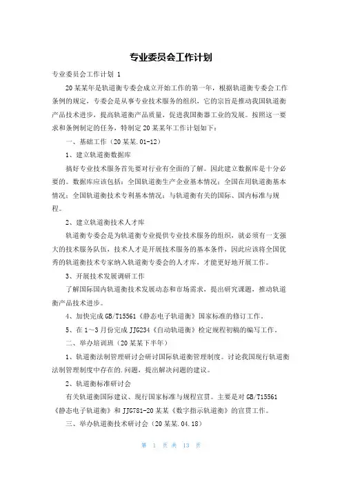 专业委员会工作计划