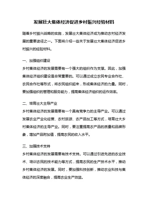 发展壮大集体经济促进乡村振兴经验材料