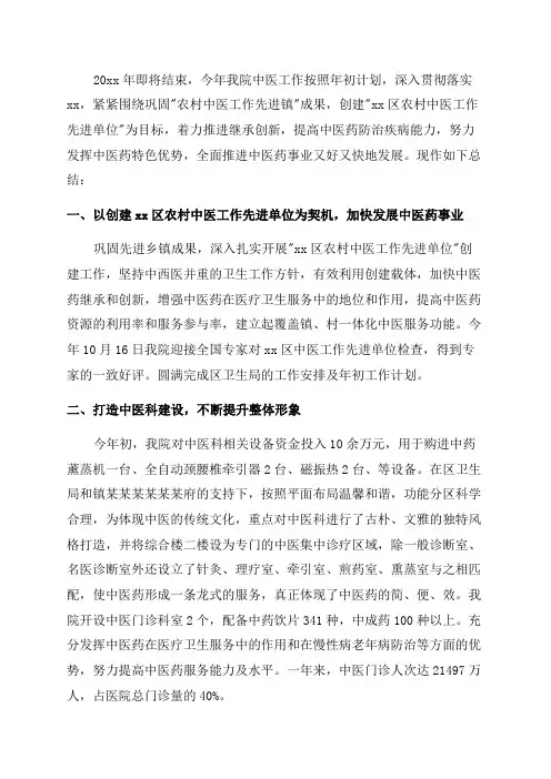 个体中医诊所年度工作总结(通用)