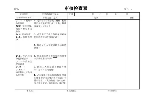 工程建设施工现场审核检查表
