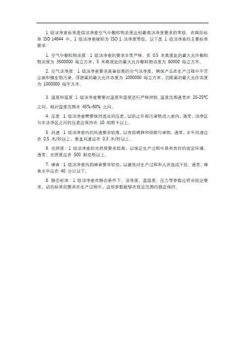1级洁净室标准