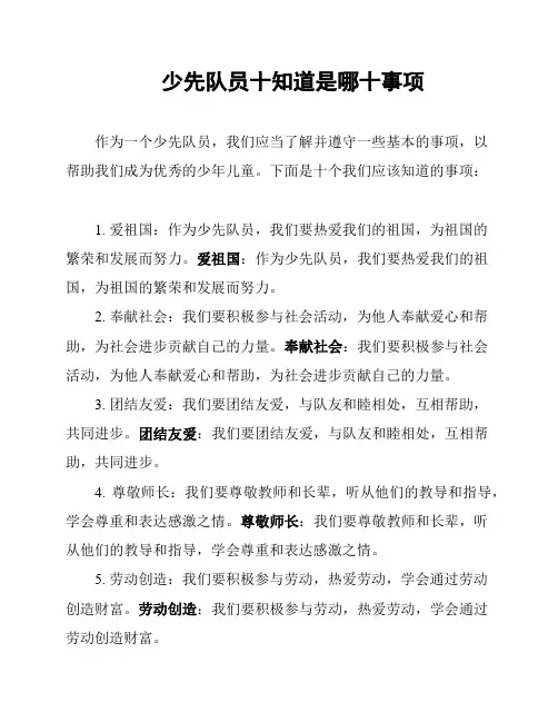 少先队员十知道是哪十事项