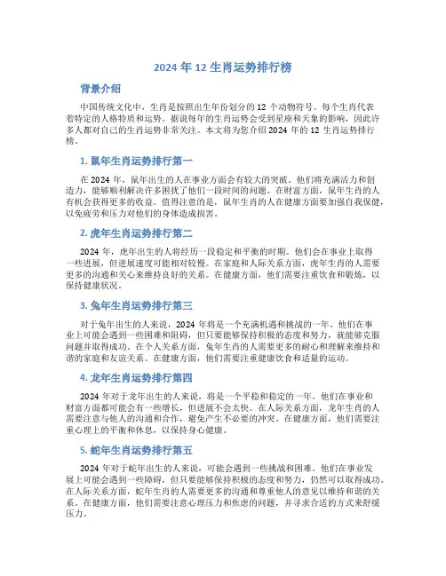 2024年12生肖运势排行榜