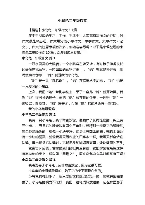 【精选】小乌龟二年级作文10篇