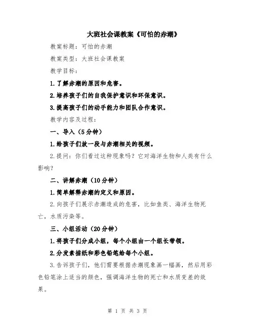 大班社会课教案《可怕的赤潮》