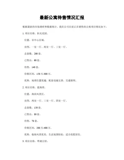 最新公寓待售情况汇报