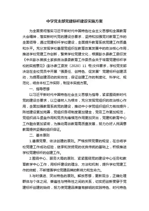 中学党支部党建标杆建设实施方案