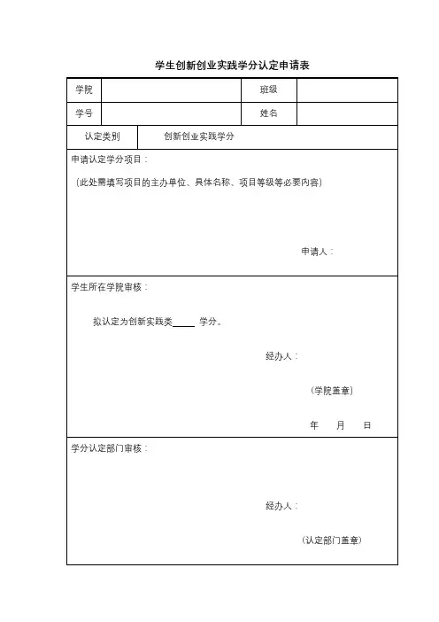 学生创新创业实践学分认定申请表【模板】