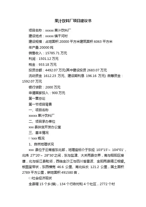 果汁饮料厂项目建议书