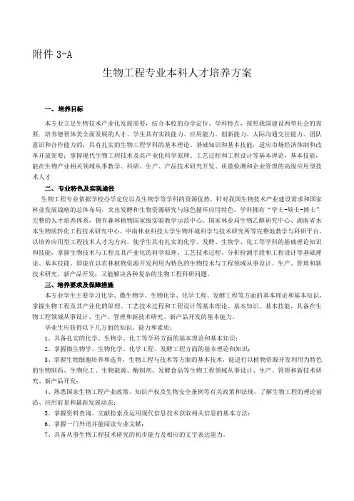 ⅩⅩⅩⅩⅩⅩ专业本科人才培养方案-生命科学与技术学院-中南林业
