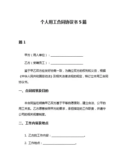 个人用工合同协议书5篇