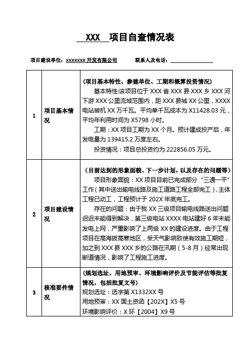 最新建设项目环保等情况自查情况表