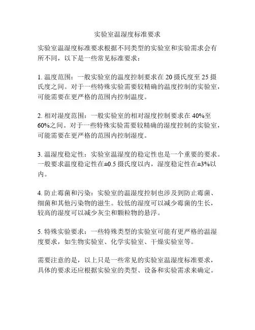 实验室温湿度标准要求