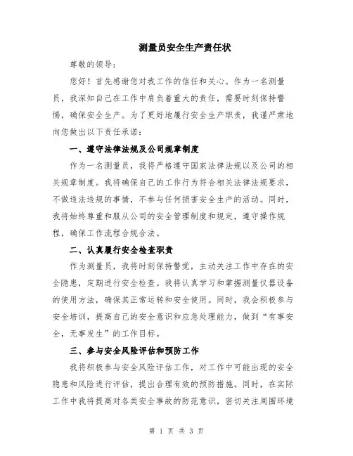测量员安全生产责任状