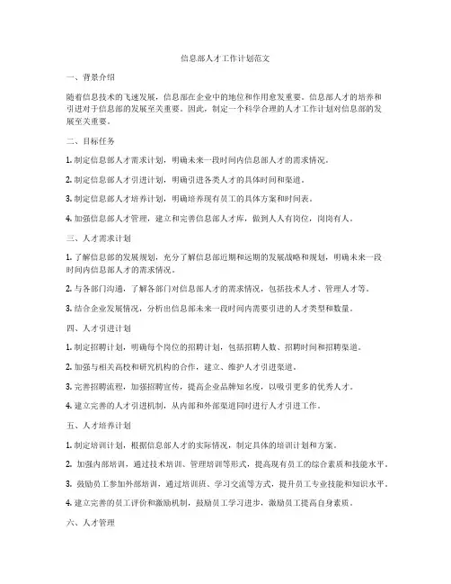 信息部人才工作计划范文