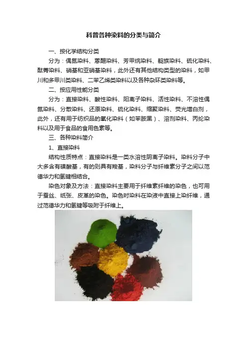 科普各种染料的分类与简介