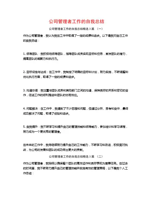 公司管理者工作的自我总结3篇