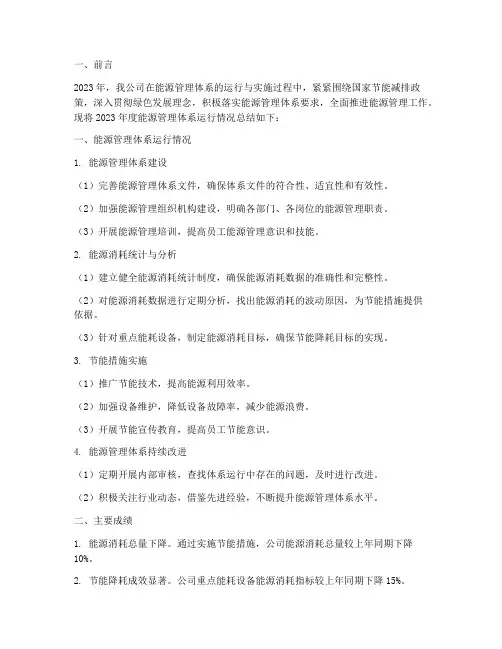 能源管理体系年度总结范文
