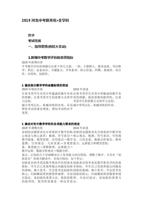 2019河北中考新变化·全学科