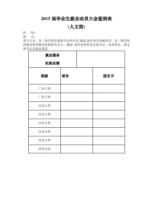 2015届毕业生就业动员大会签到表(学生)