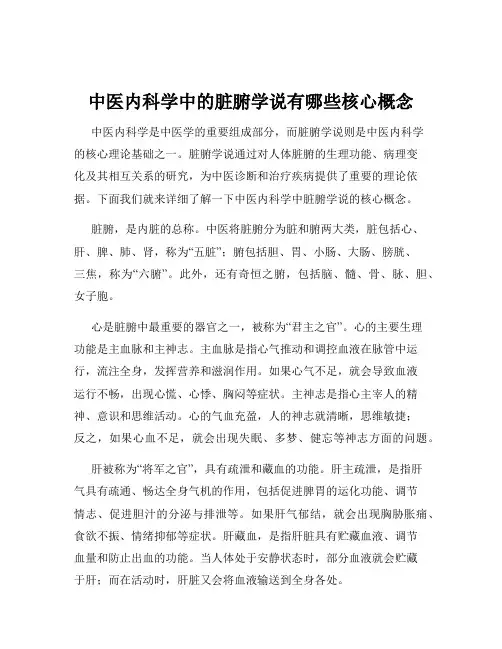 中医内科学中的脏腑学说有哪些核心概念