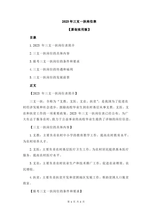 2023年三支一扶岗位表